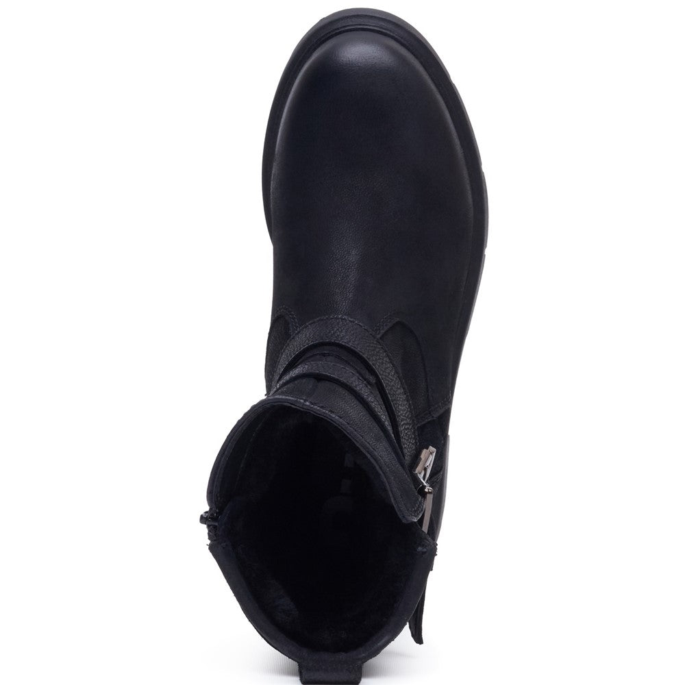 Ladies Mid Boot Black Hush Puppies Celine Buckle Boot