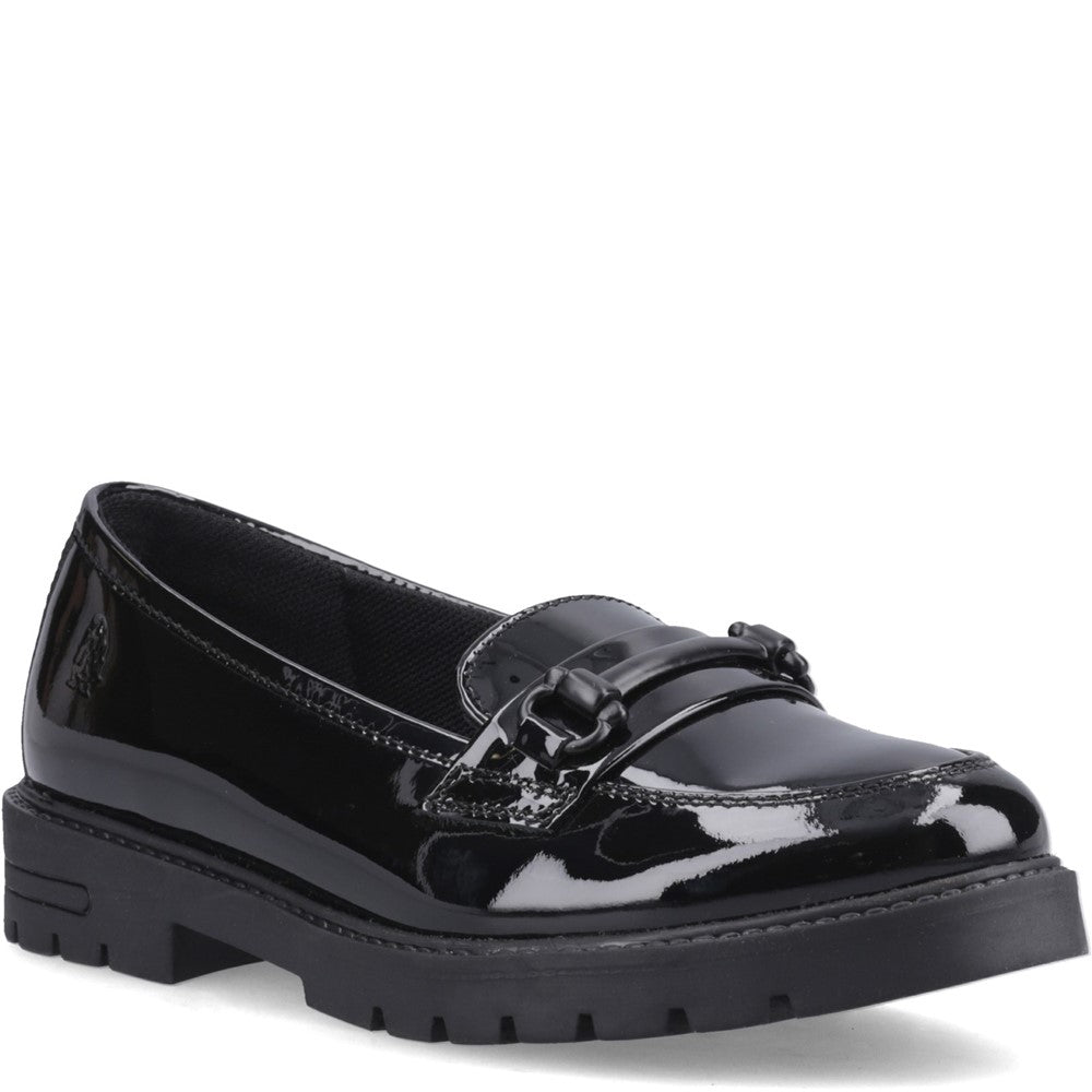 Girls BTS FLFR Black Hush Puppies Hazel Snaffle Patent