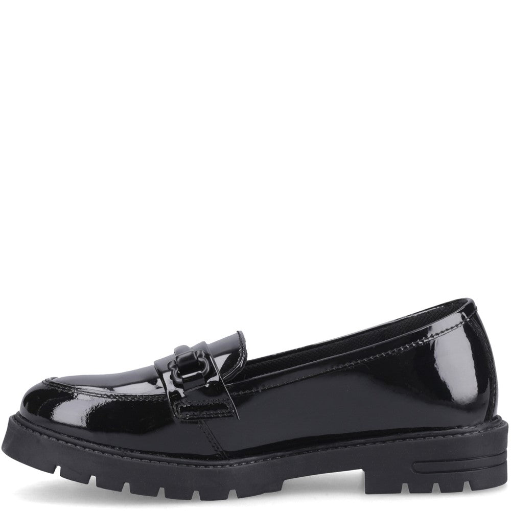 Girls BTS FLFR Black Hush Puppies Hazel Snaffle Patent