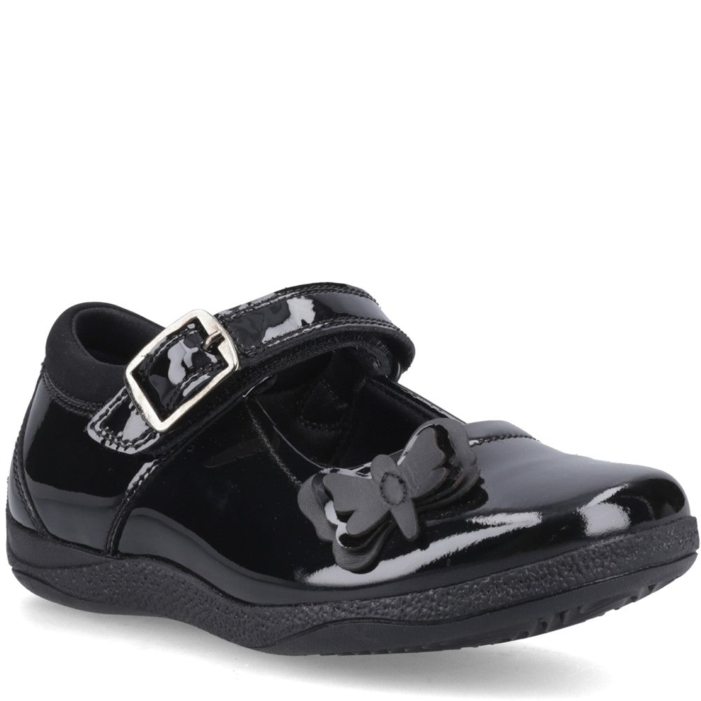 Girls BTS FLFR Black Hush Puppies JULIE BALLERINA PATENT