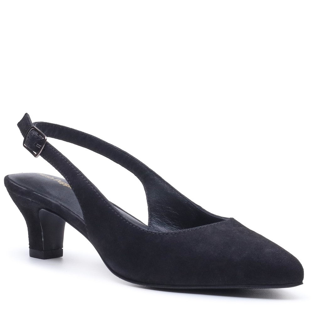 Ladies Heels Black Hush Puppies Nahla Buckle Kitten Heel