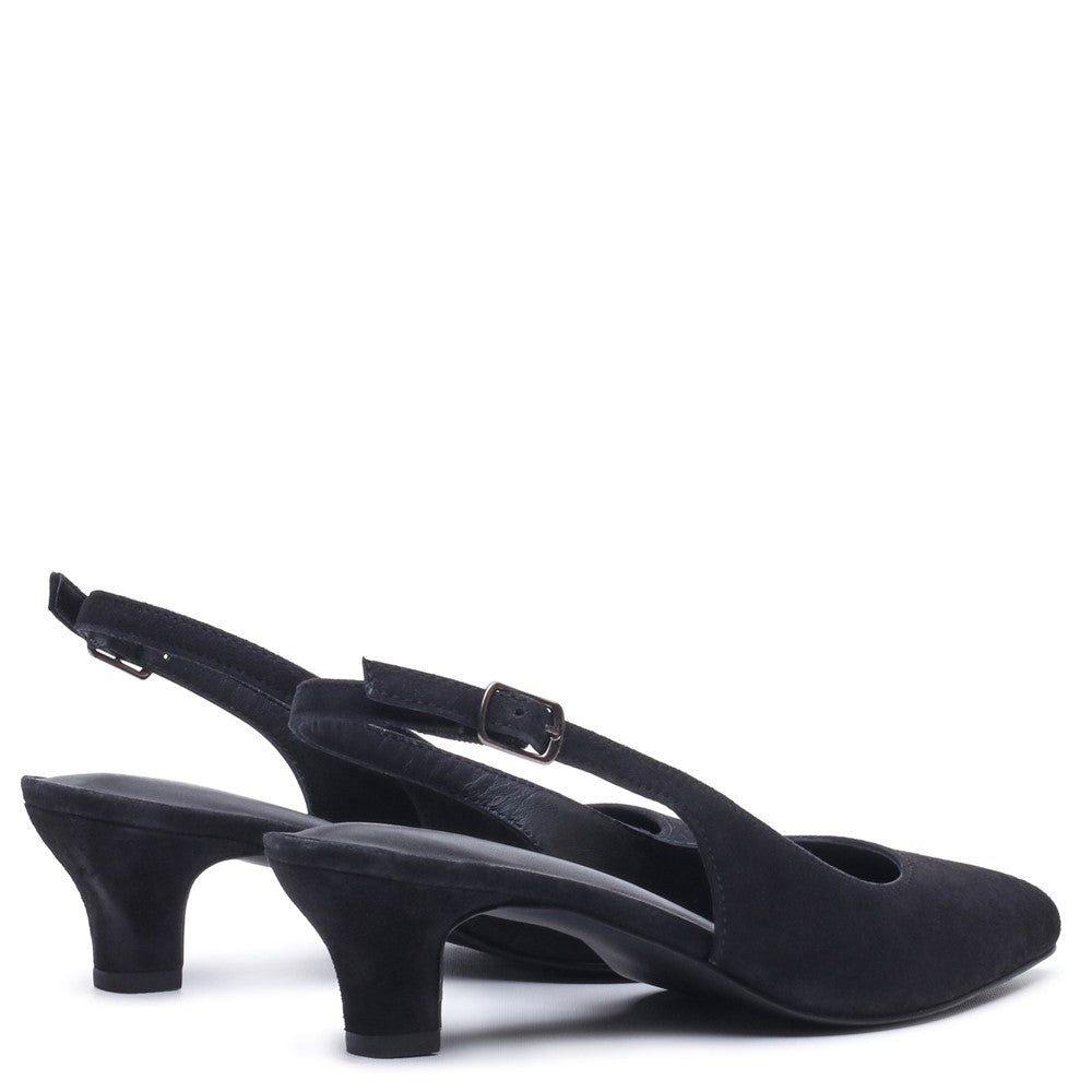 Ladies Heels Black Hush Puppies Nahla Buckle Kitten Heel