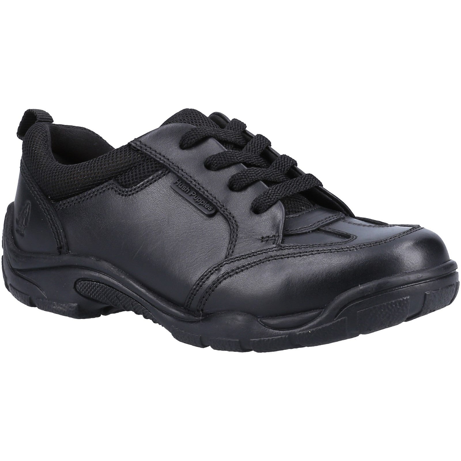 Boys BTS FLFR Black Hush Puppies Alvin School Shoe Junior