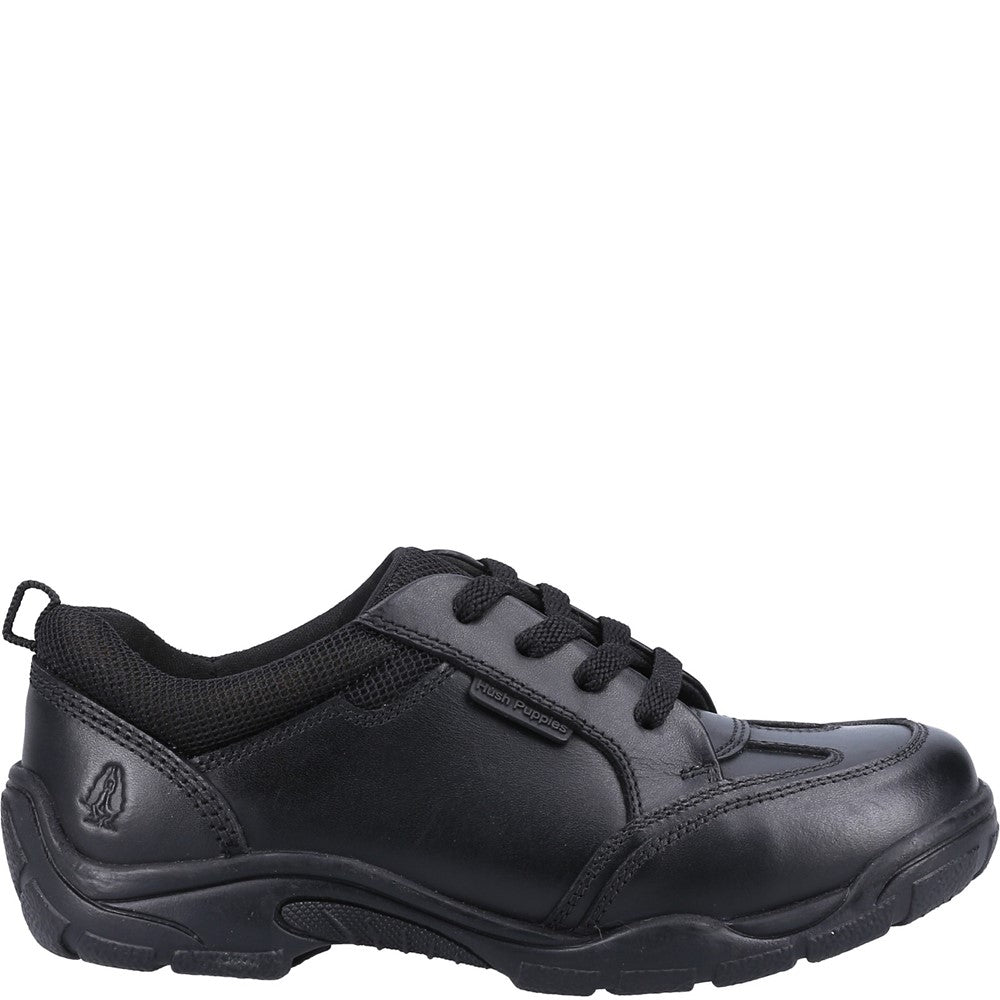 Boys BTS FLFR Black Hush Puppies Alvin School Shoe Junior