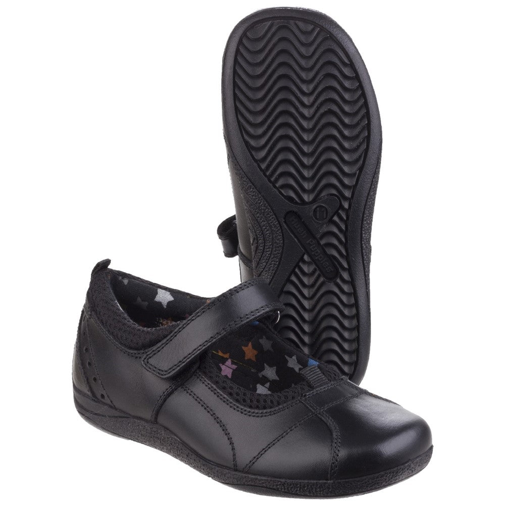 Girls BTS FLFR Black Hush Puppies Cindy Junior School Shoe