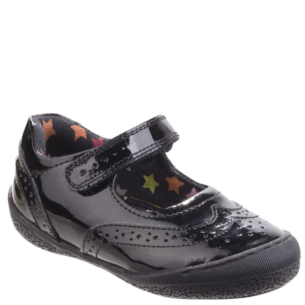 Girls BTS FLFR Black Patent Hush Puppies Rina Junior Patent School Shoe