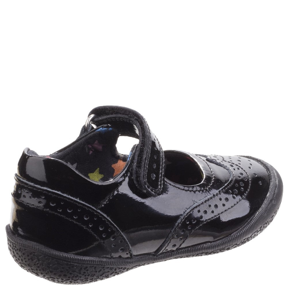 Girls BTS FLFR Black Patent Hush Puppies Rina Junior Patent School Shoe
