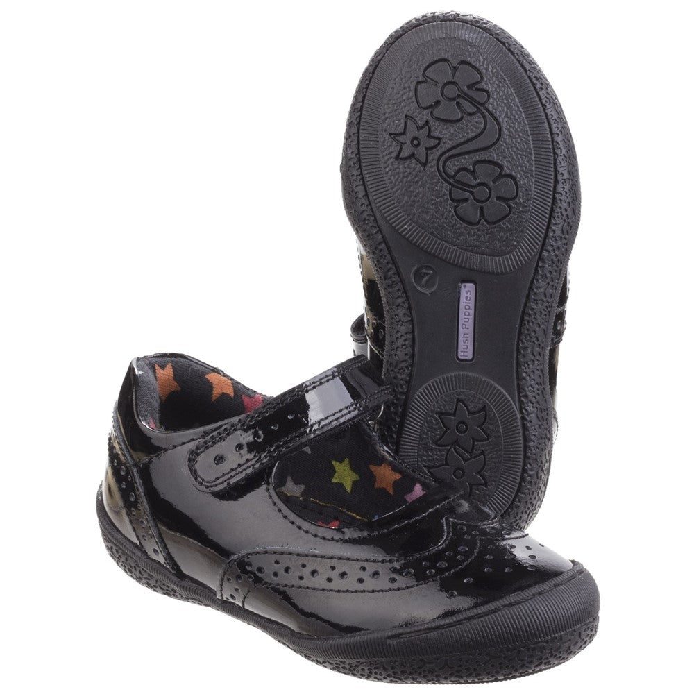 Girls BTS FLFR Black Patent Hush Puppies Rina Junior Patent School Shoe