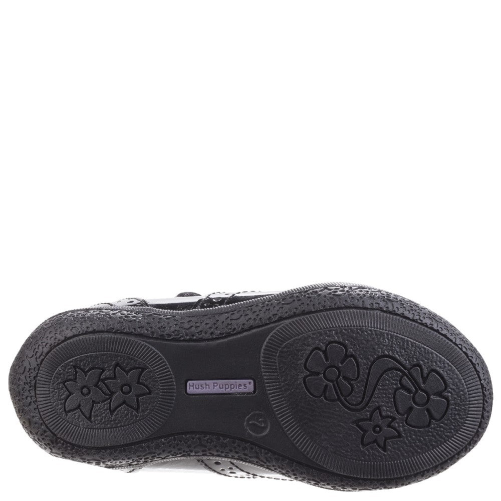 Girls BTS FLFR Black Patent Hush Puppies Rina Junior Patent School Shoe
