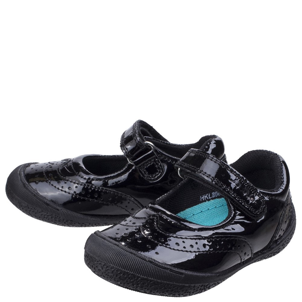 Girls BTS FLFR Black Patent Hush Puppies Rina Junior Patent School Shoe