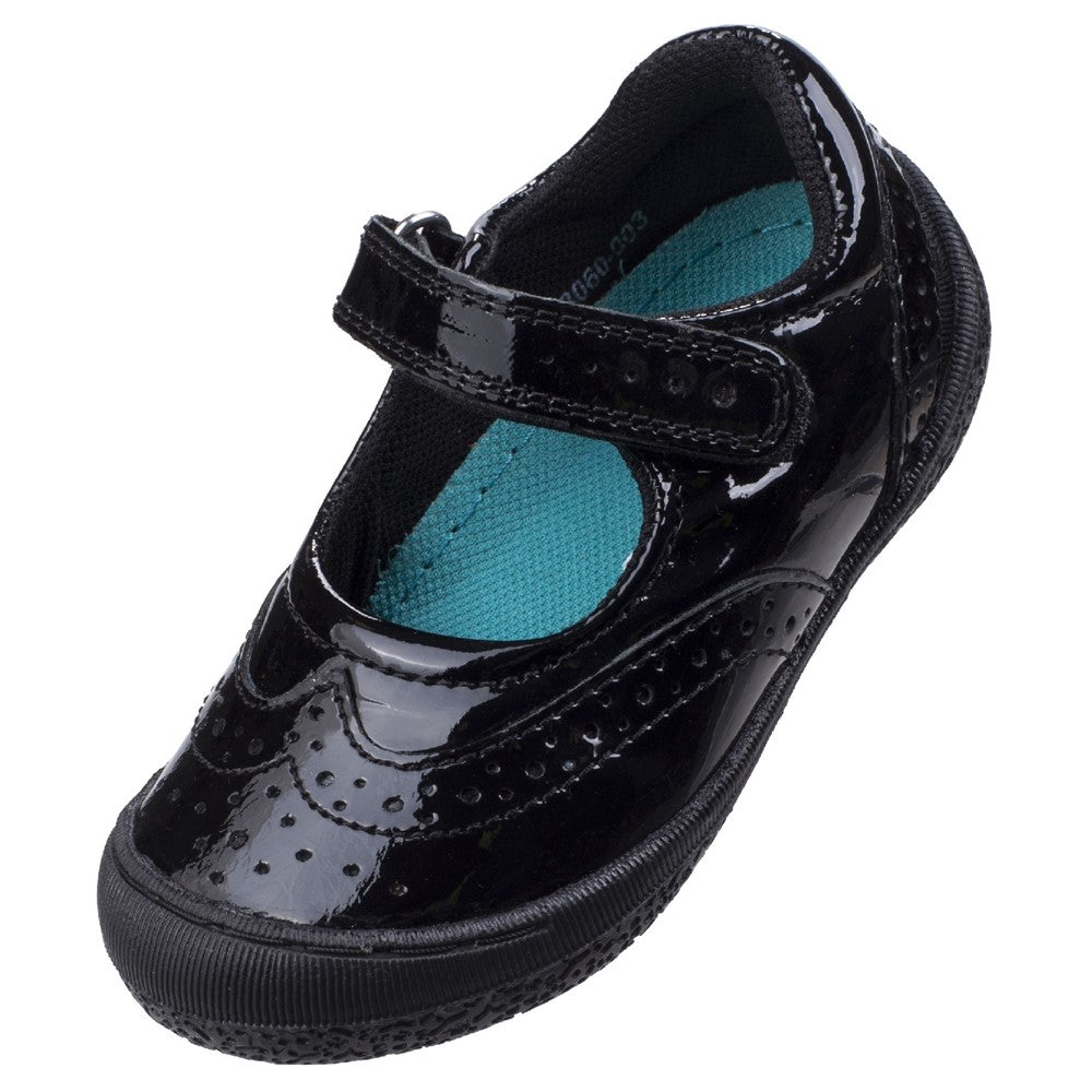 Girls BTS FLFR Black Patent Hush Puppies Rina Junior Patent School Shoe