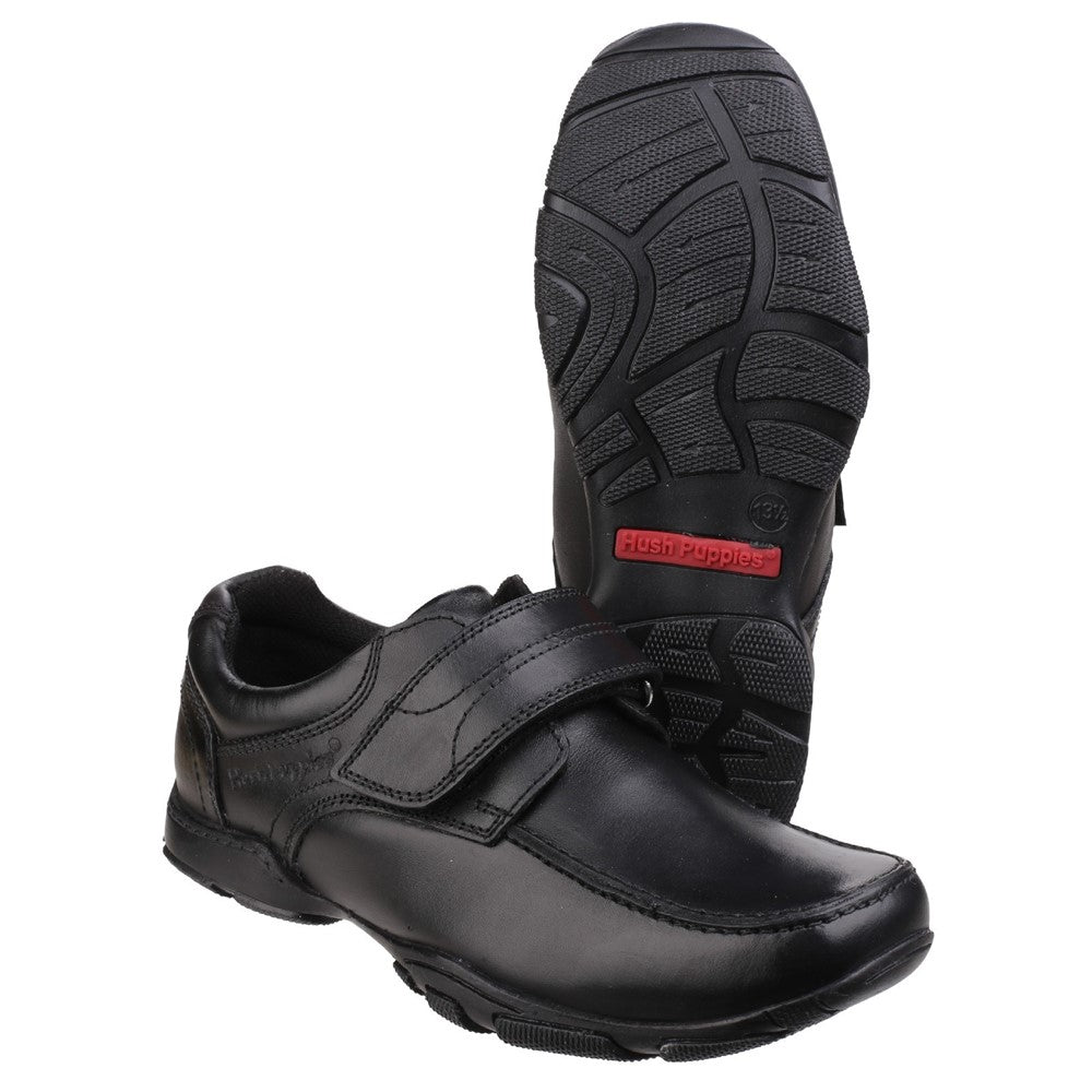 Boys BTS FLFR Black Hush Puppies Freddy 2 Junior School Shoe