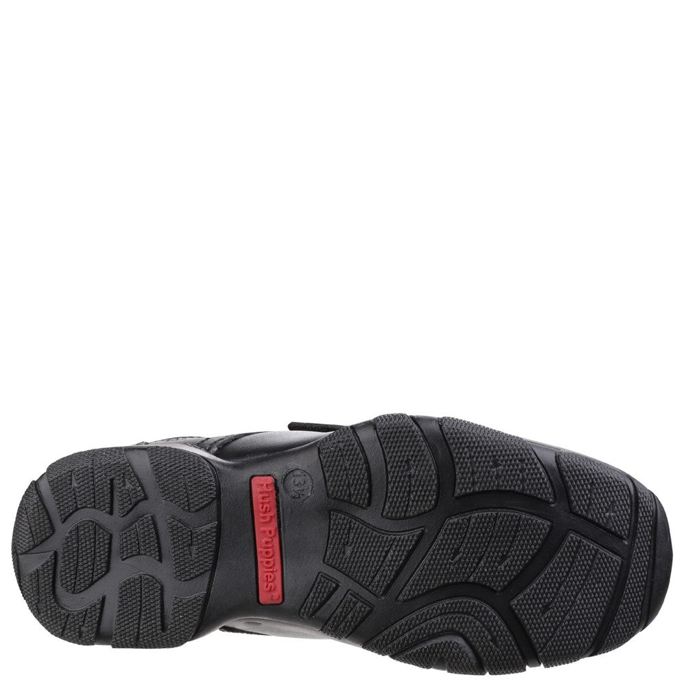 Boys BTS FLFR Black Hush Puppies Freddy 2 Junior School Shoe