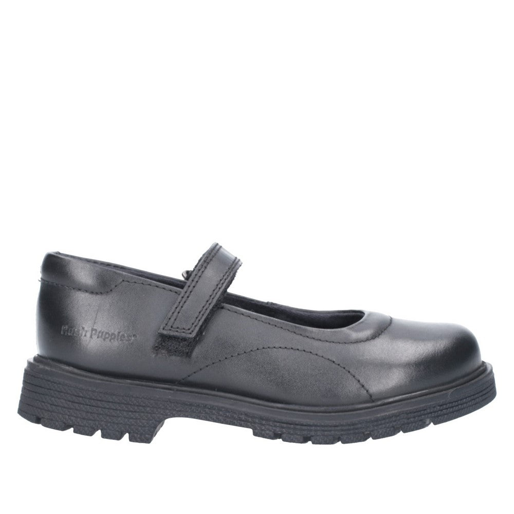 Girls BTS FLFR Black Hush Puppies Tally Junior School Shoe