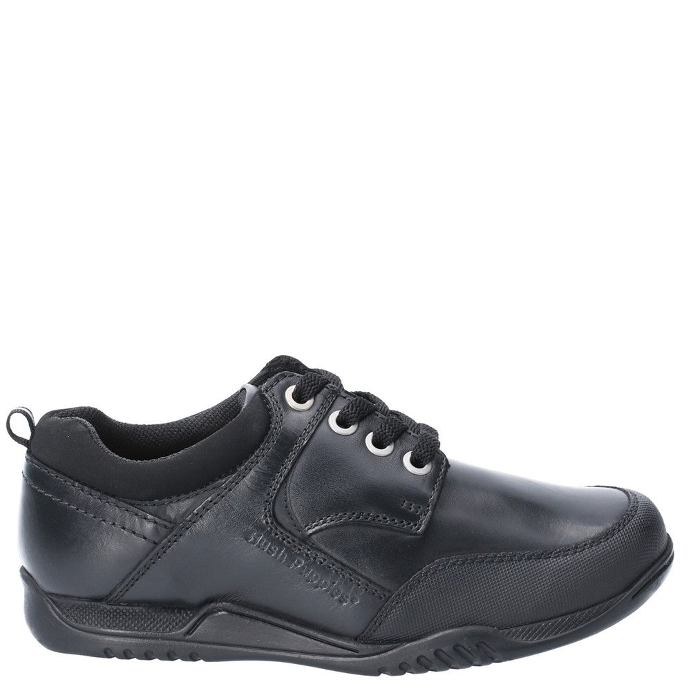 Boys BTS FLFR Black Hush Puppies Dexter Junior School Shoe