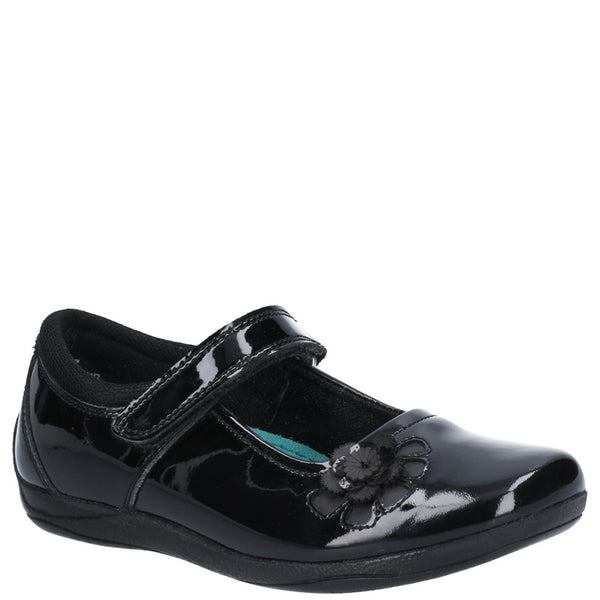 Girls BTS FLFR Black Hush Puppies Jessica Junior Patent School Shoe