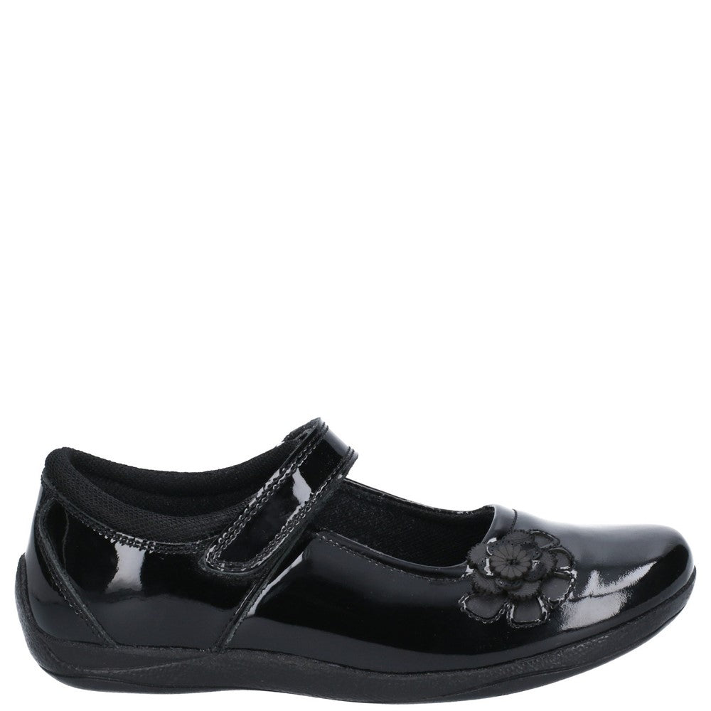 Girls BTS FLFR Black Hush Puppies Jessica Junior Patent School Shoe
