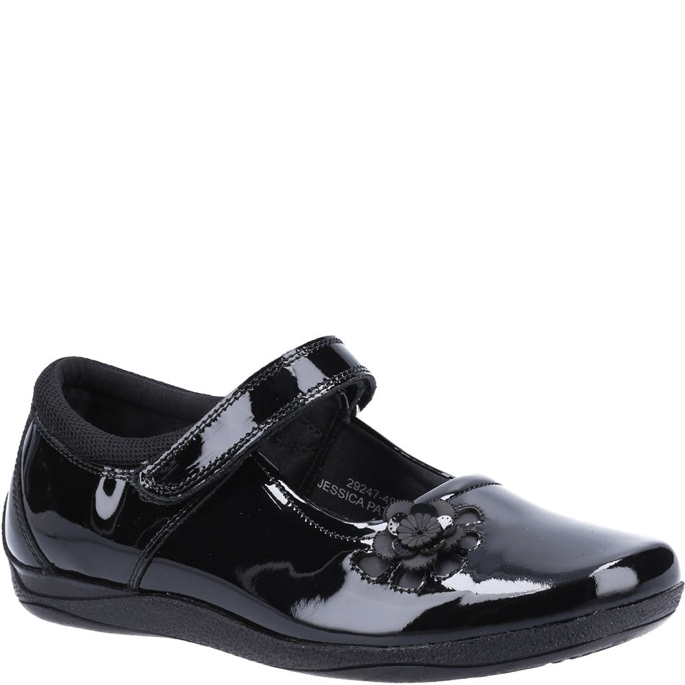 Girls BTS FLFR Black Hush Puppies Jessica Senior Patent School Shoe