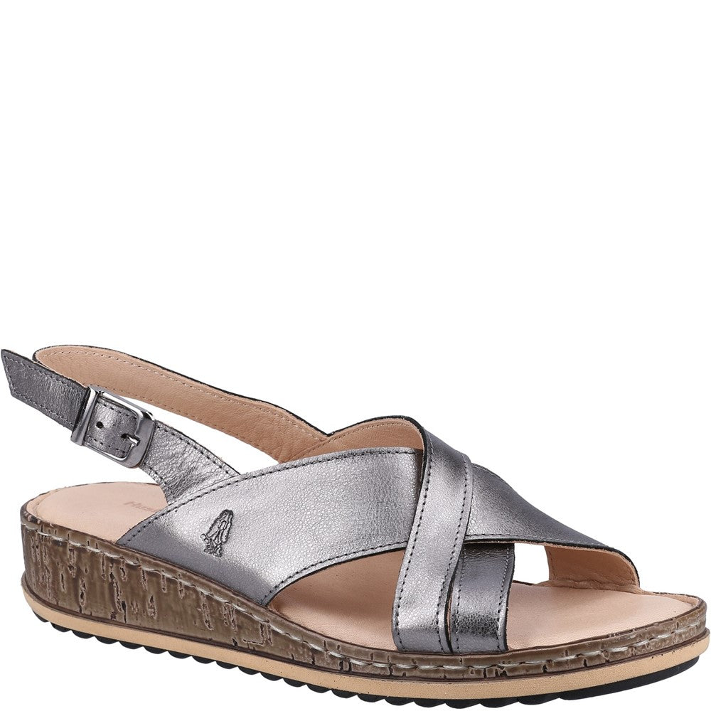 Sandal Ladies Summer Pewter Hush Puppies Elena Cross Over Wedge Sandal