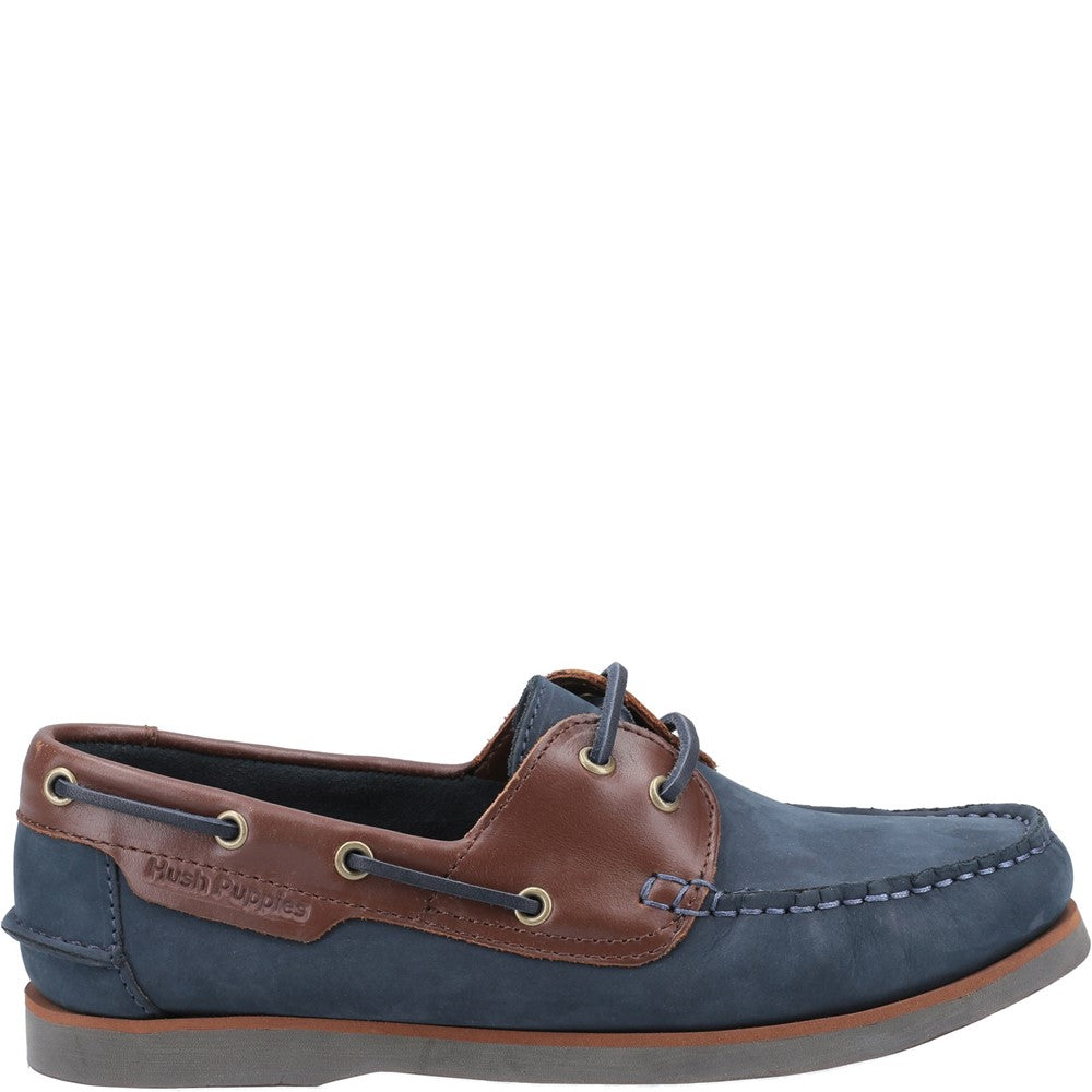 Slip On Ladies Shoes Navy/Tan Hush Puppies Hattie Boat Shoe
