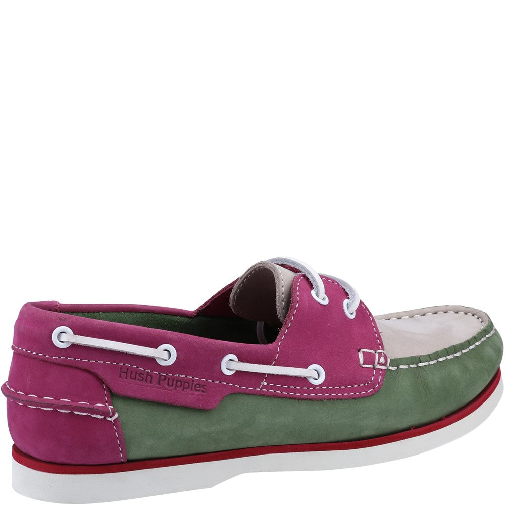 Slip On Ladies Shoes Green/Pink Hush Puppies Hattie Boat Shoe