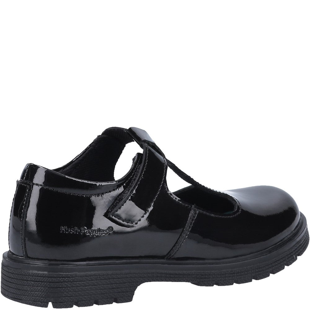 Girls BTS Black Hush Puppies Gracie Senior Patent School Shoe