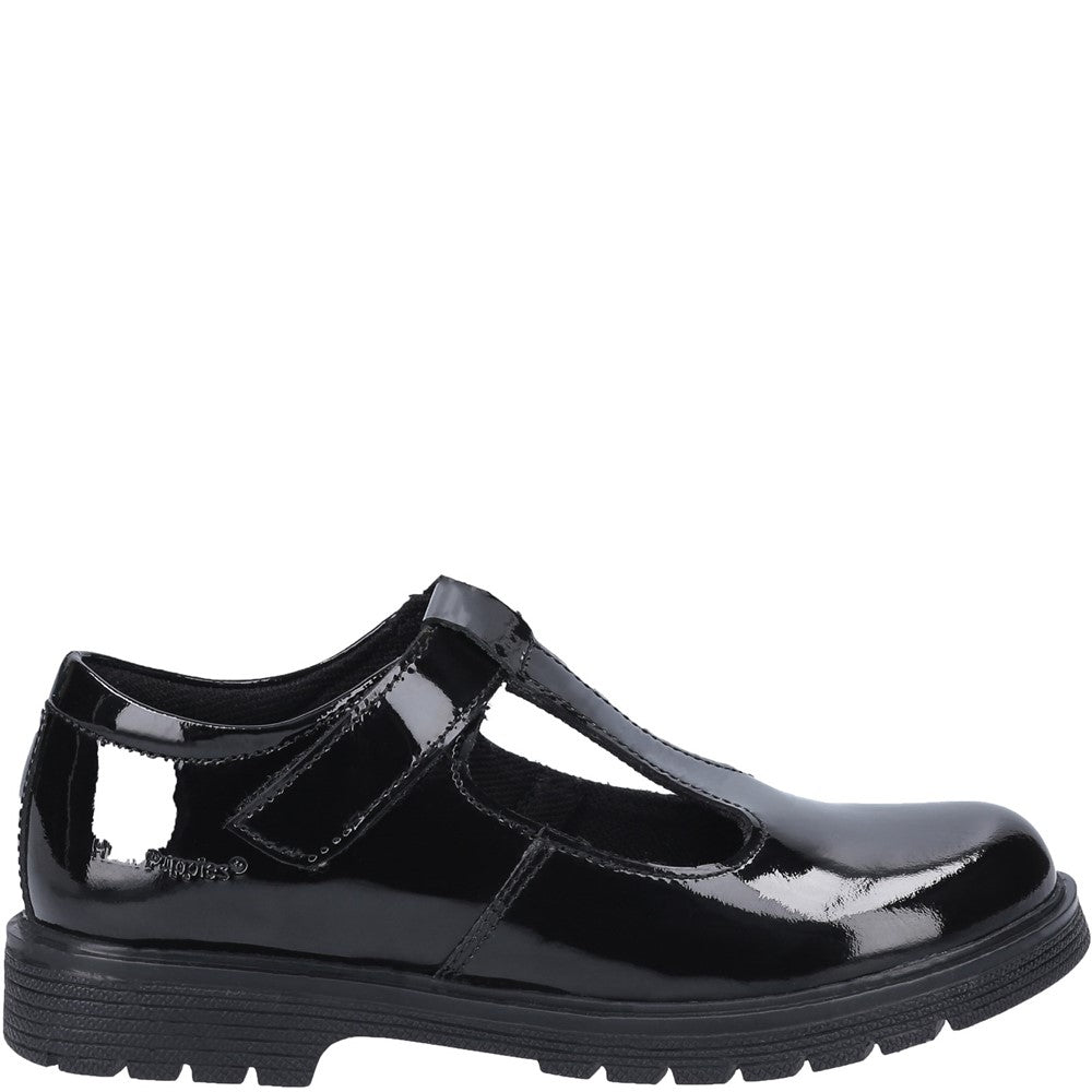 Girls Hush Puppies Black Gracie Senior Patent School Shoe Hush