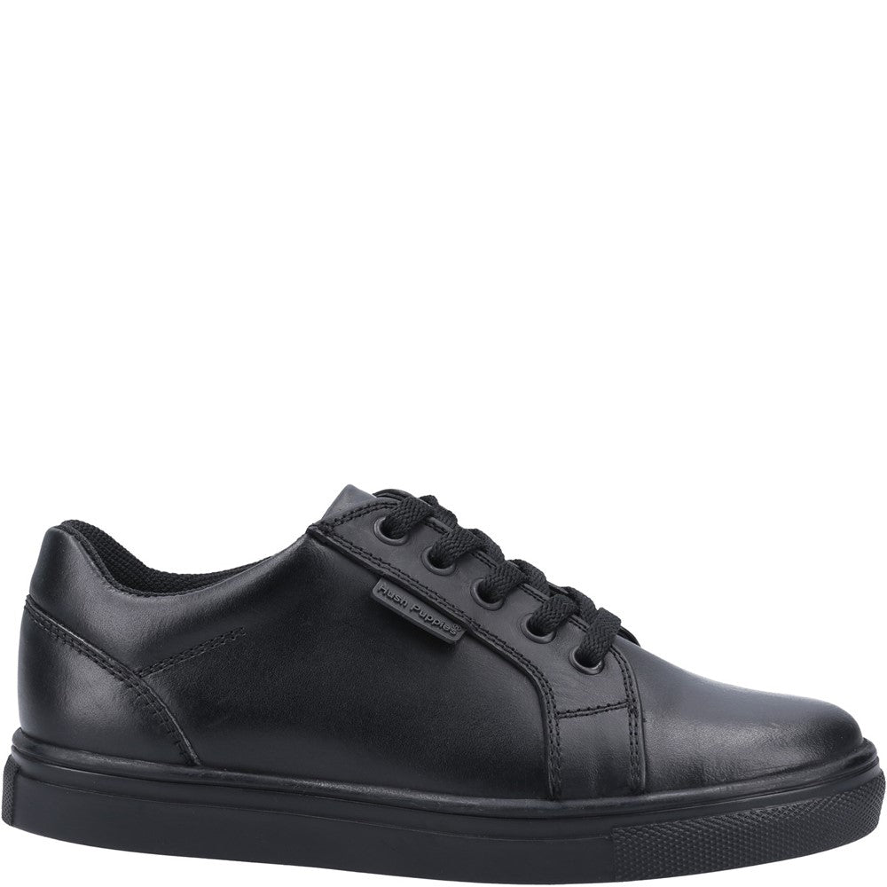 Boys BTS Black Hush Puppies Sam Junior School Shoe