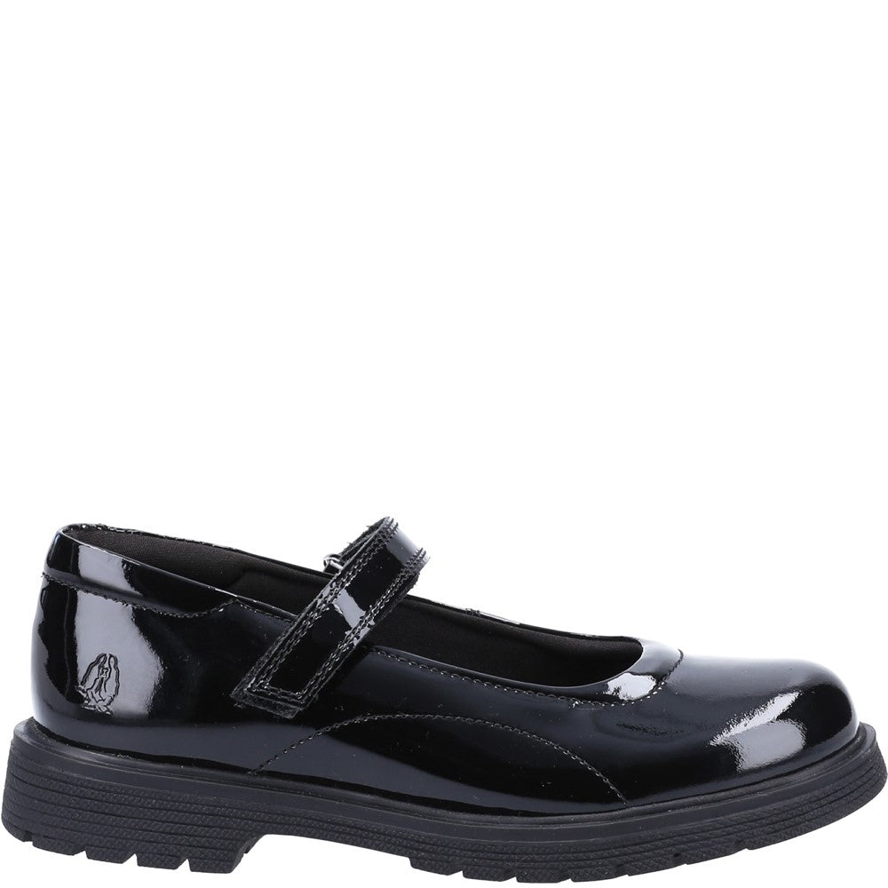 Girls BTS FLFR Black Hush Puppies Tally Junior Patent School Shoe