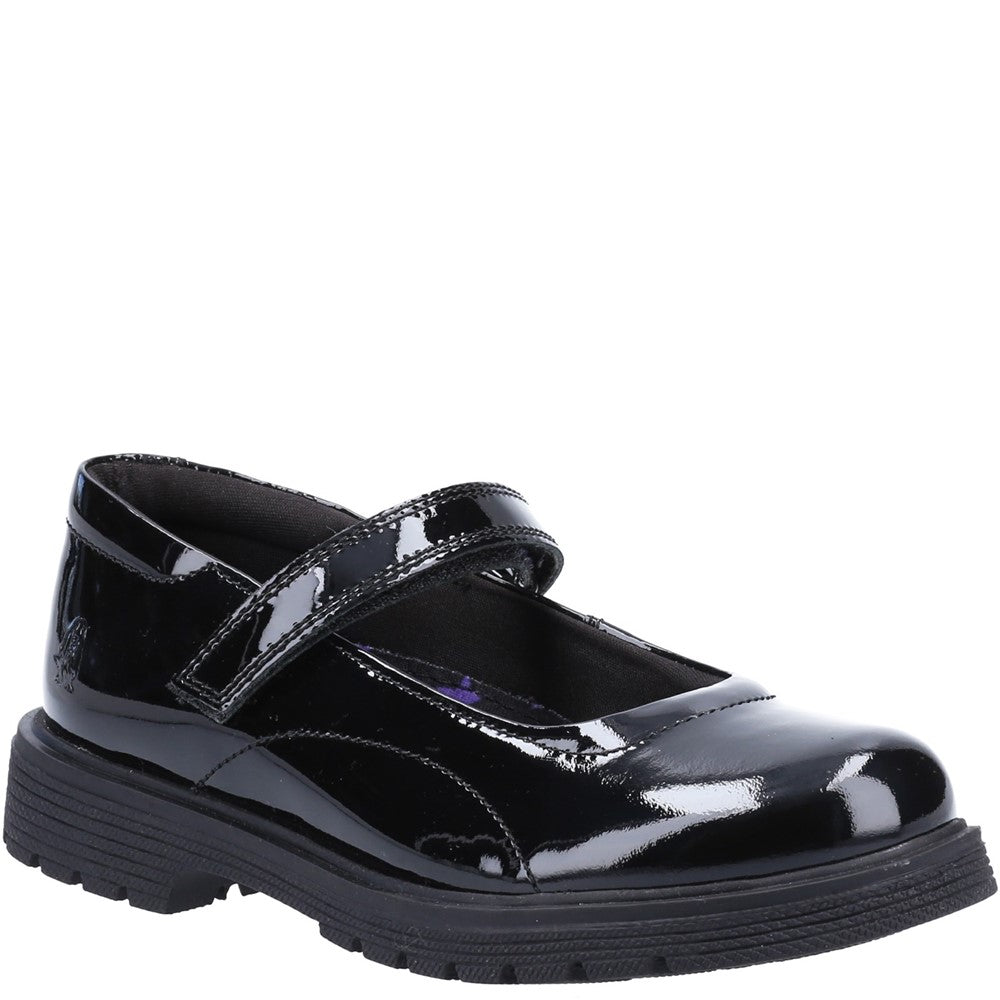 Girls Hush Puppies Black Tally Senior Patent School Shoe Hush