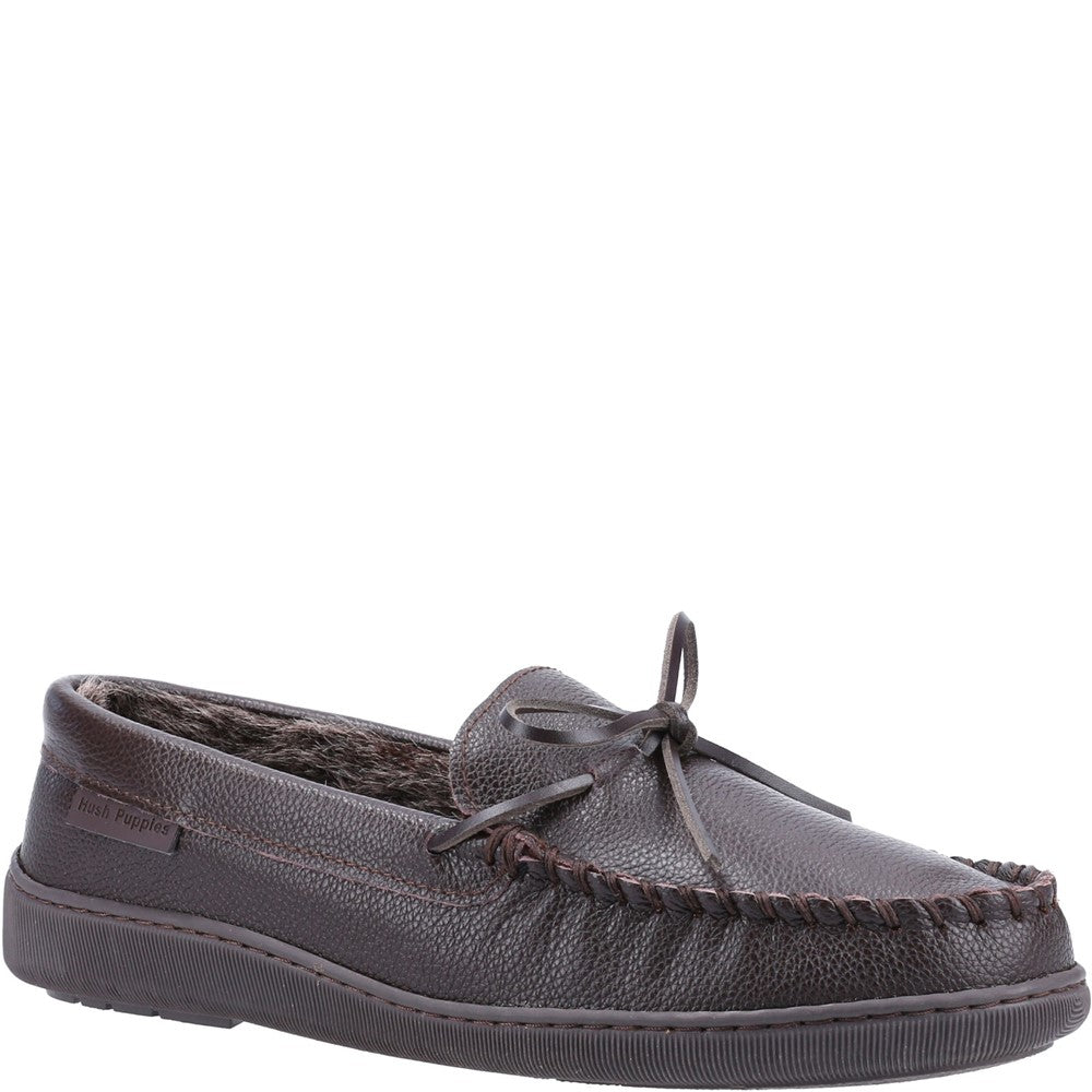 Classic Mens Slippers Brown Hush Puppies Ace Leather Slipper