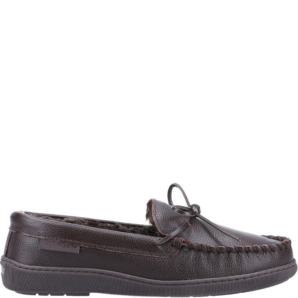 Classic Mens Slippers Brown Hush Puppies Ace Leather Slipper