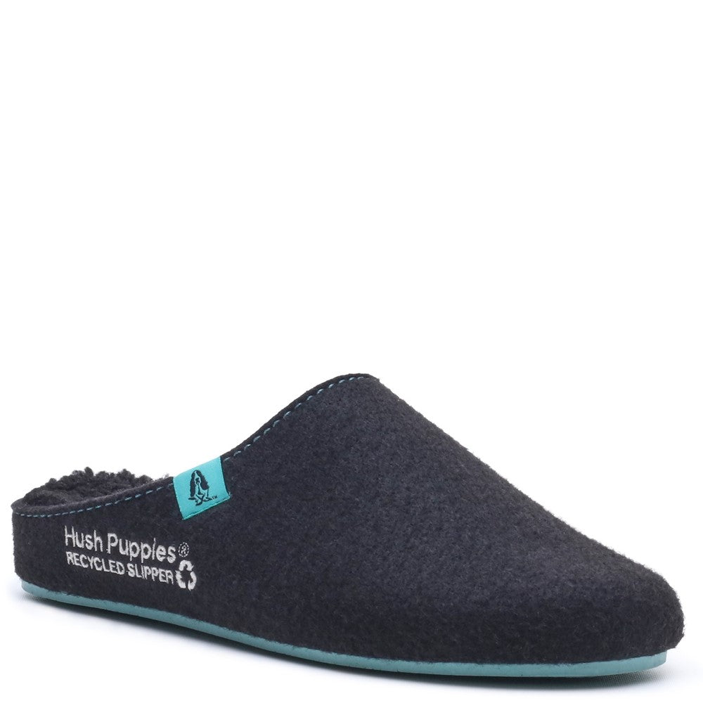 Classic Mens Slippers Black/Turquoise Hush Puppies The Good Slipper