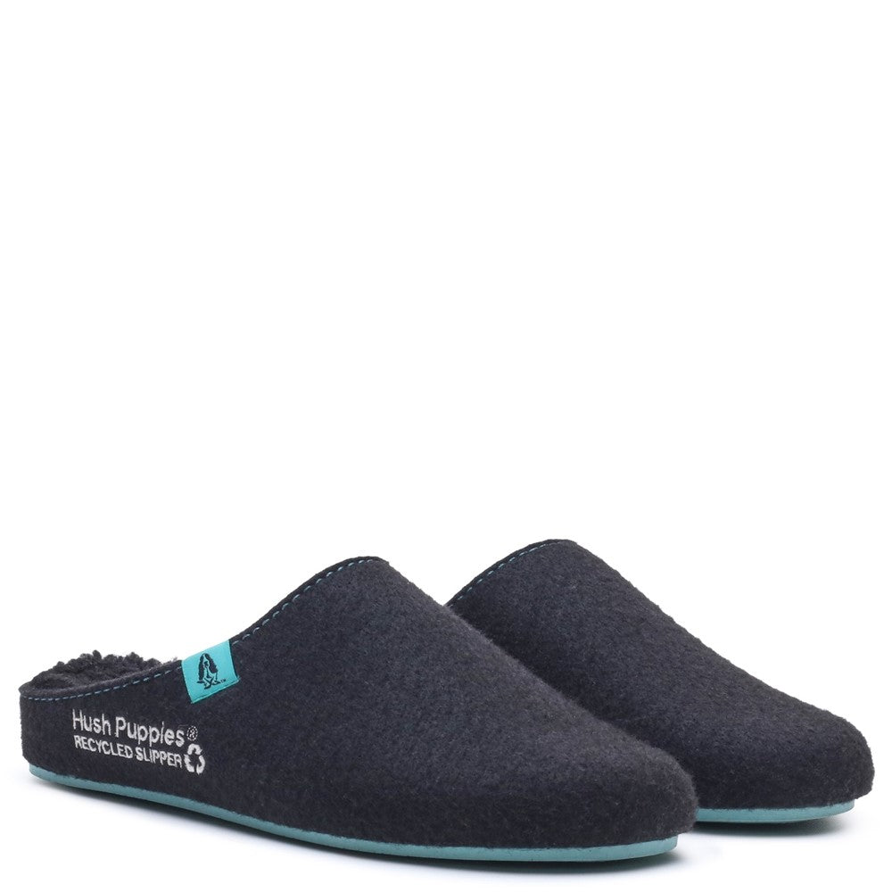 Classic Mens Slippers Black/Turquoise Hush Puppies The Good Slipper