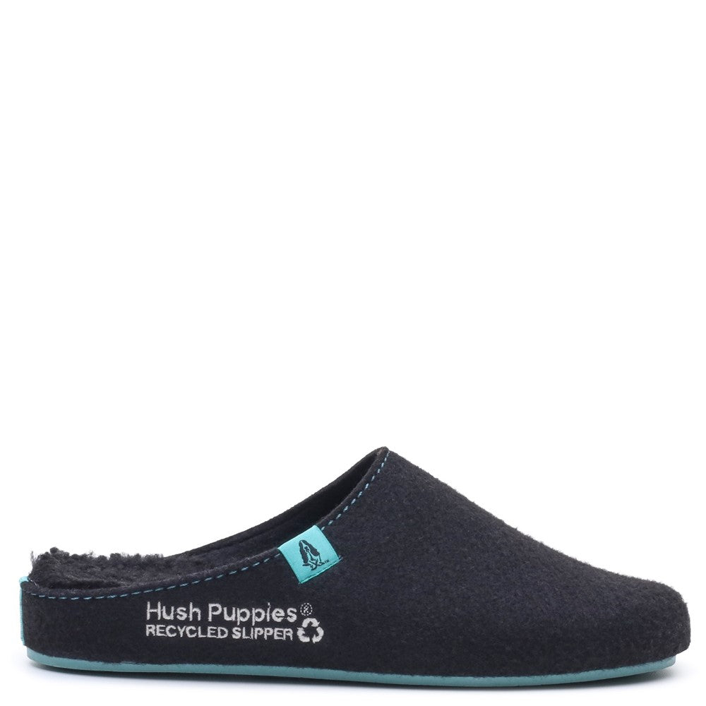 Classic Mens Slippers Black/Turquoise Hush Puppies The Good Slipper