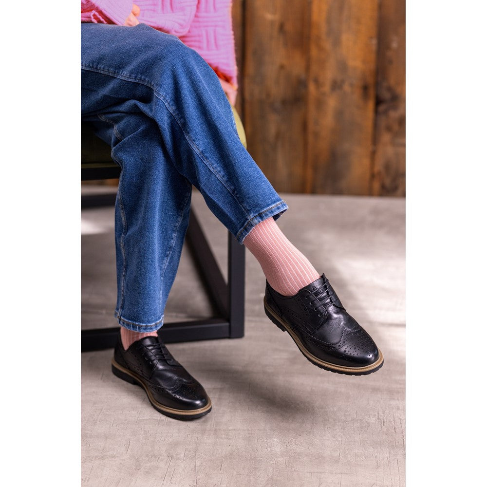 Lace Ladies Shoes Black/Tan Hush Puppies Verity Brogue