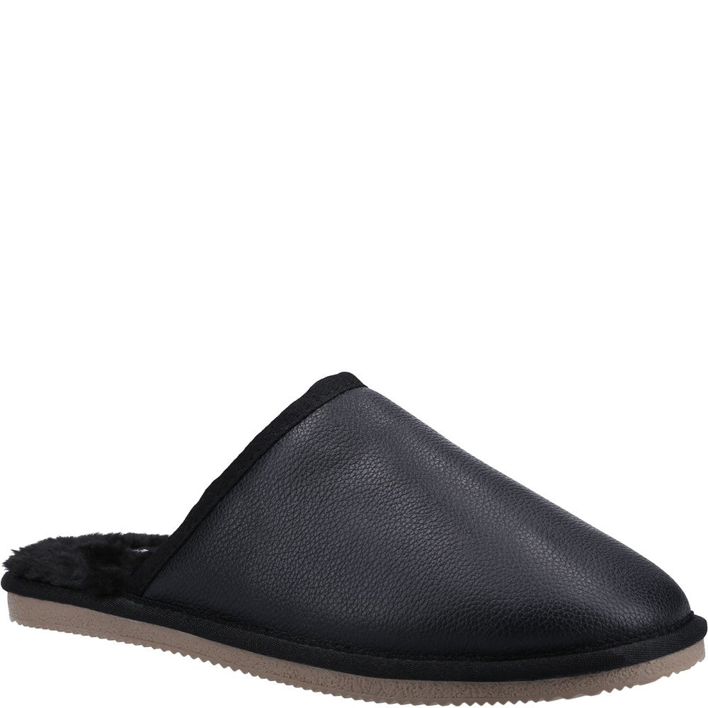 Classic Mens Slippers Black Hush Puppies Coady Leather Slipper