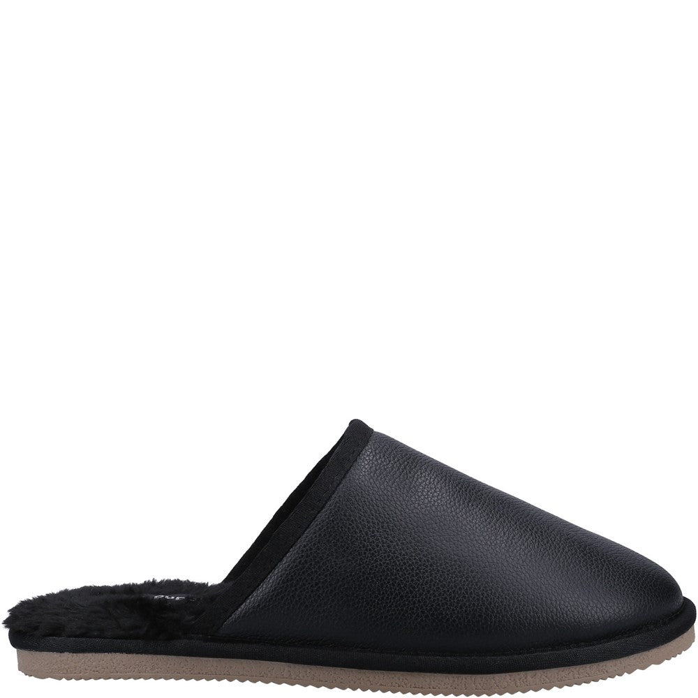 Classic Mens Slippers Black Hush Puppies Coady Leather Slipper