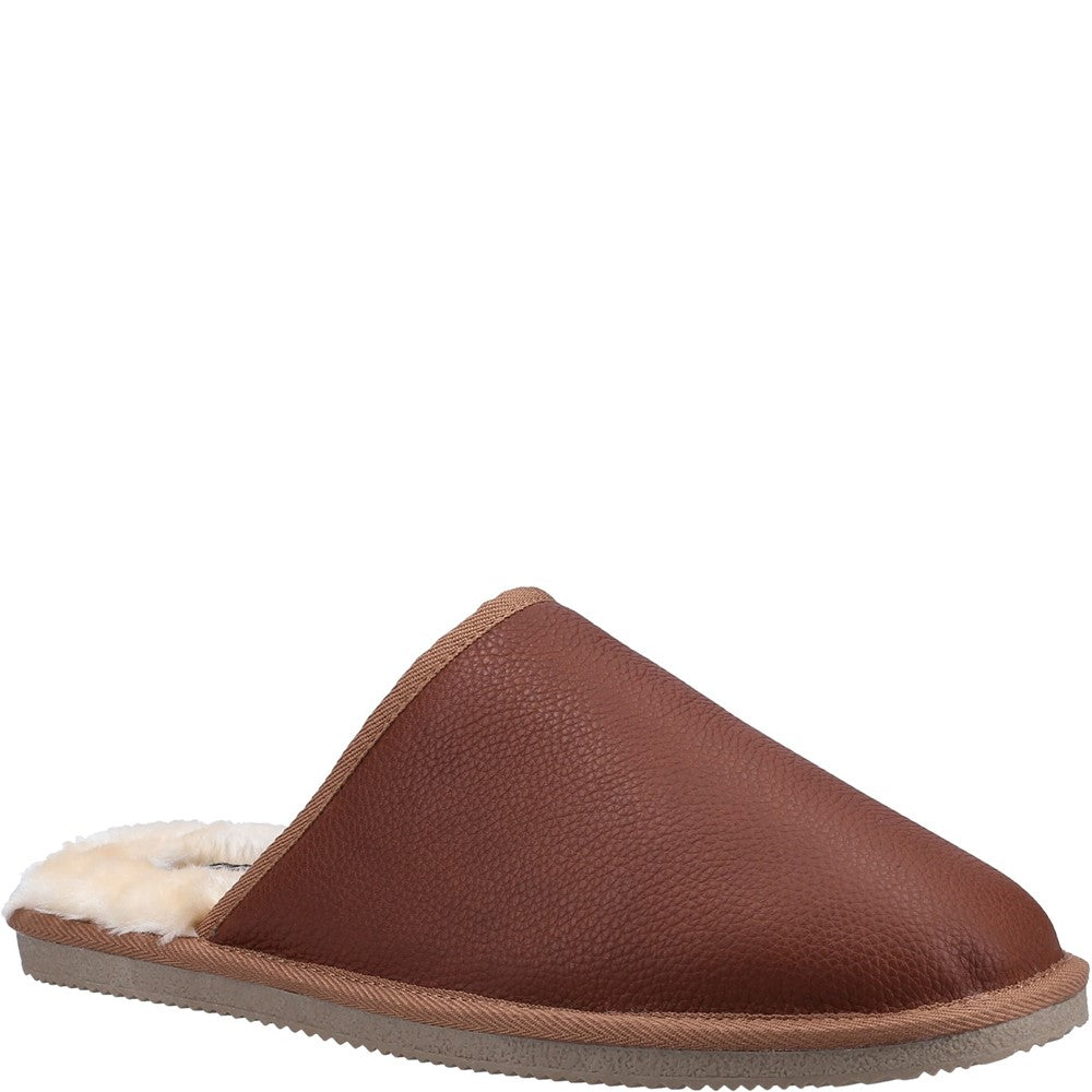 Classic Mens Slippers Tan Hush Puppies Coady Leather Slipper