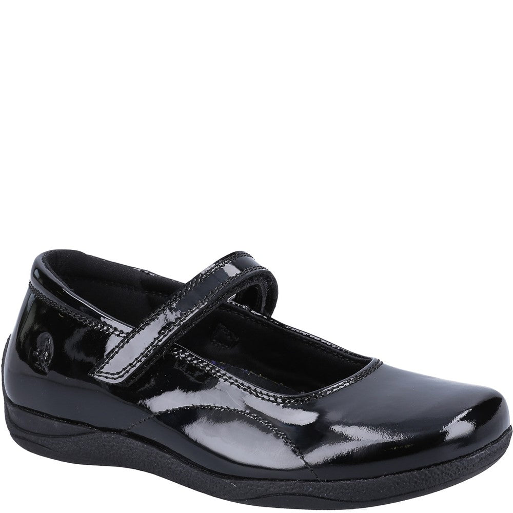 Girls BTS FLFR Black Hush Puppies Aria Patent SNR Shoe
