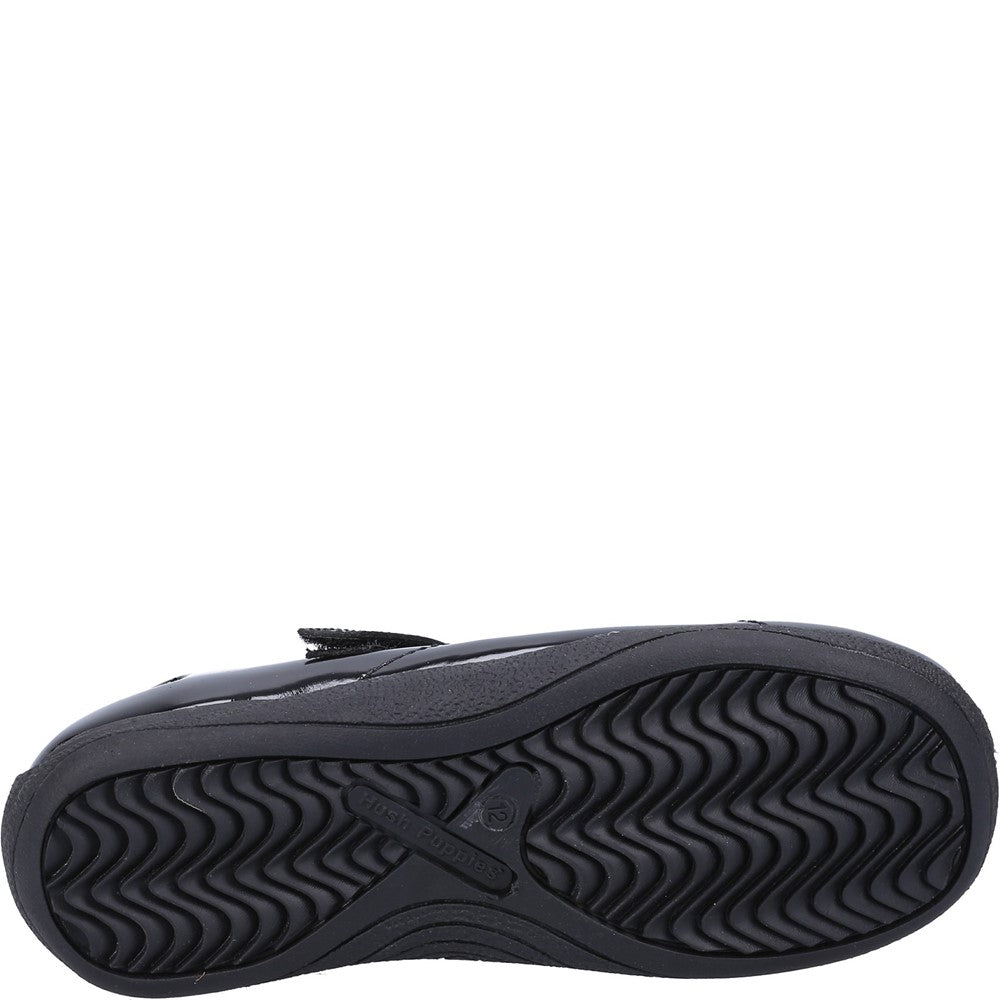 Girls BTS FLFR Black Hush Puppies Aria Patent SNR Shoe