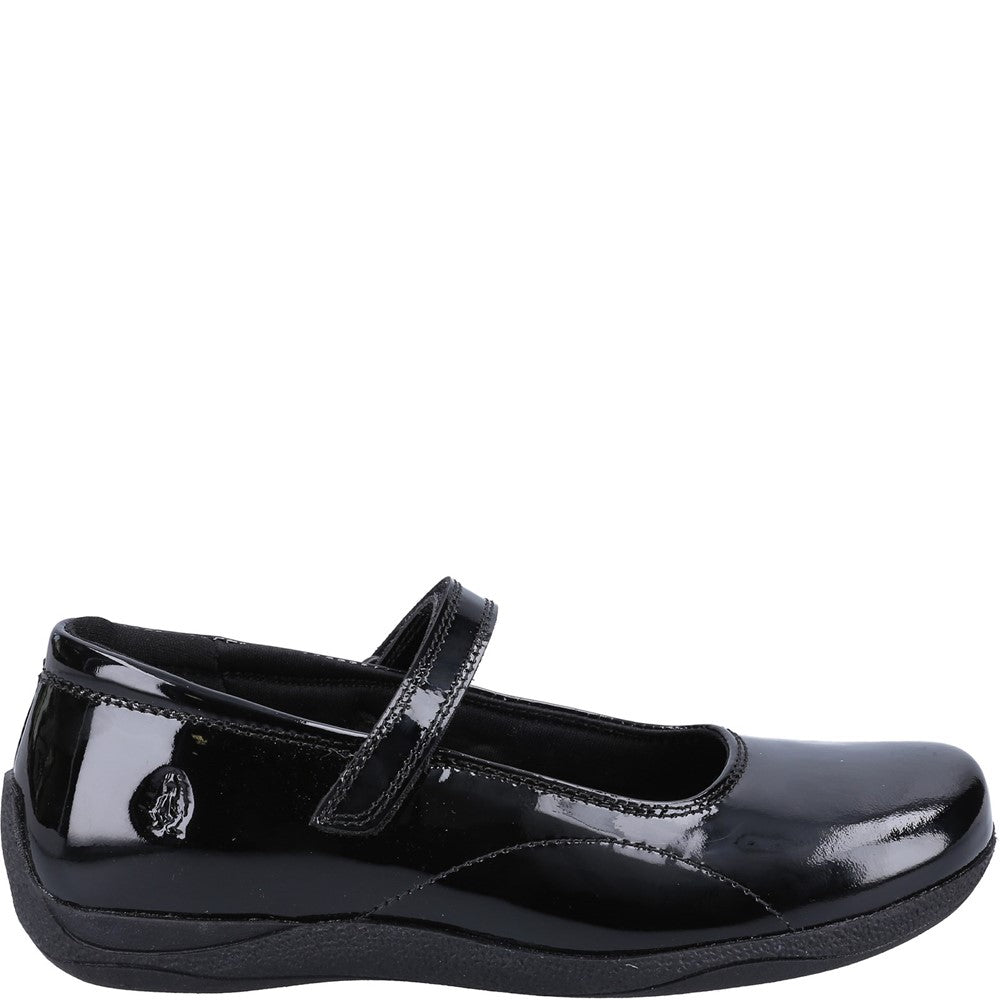 Girls BTS FLFR Black Hush Puppies Aria Patent SNR Shoe