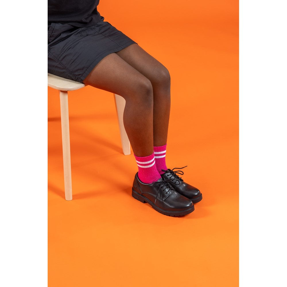 Girls BTS FLFR Black Hush Puppies Jayne Lace Up SNR Shoe
