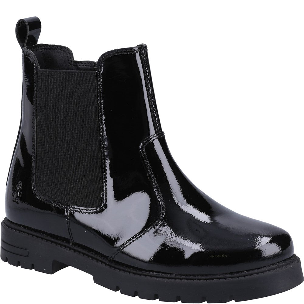 Girls BTS FLFR Black Hush Puppies Laura Patent JNR Chelsea