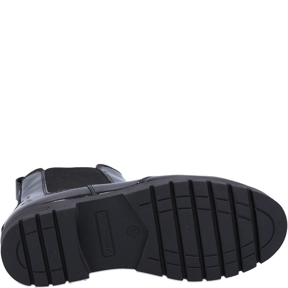 Girls BTS FLFR Black Hush Puppies Laura Patent JNR Chelsea