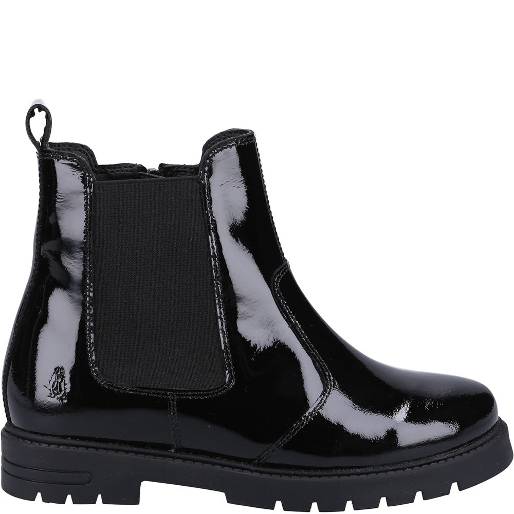 Girls BTS FLFR Black Hush Puppies Laura Patent JNR Chelsea