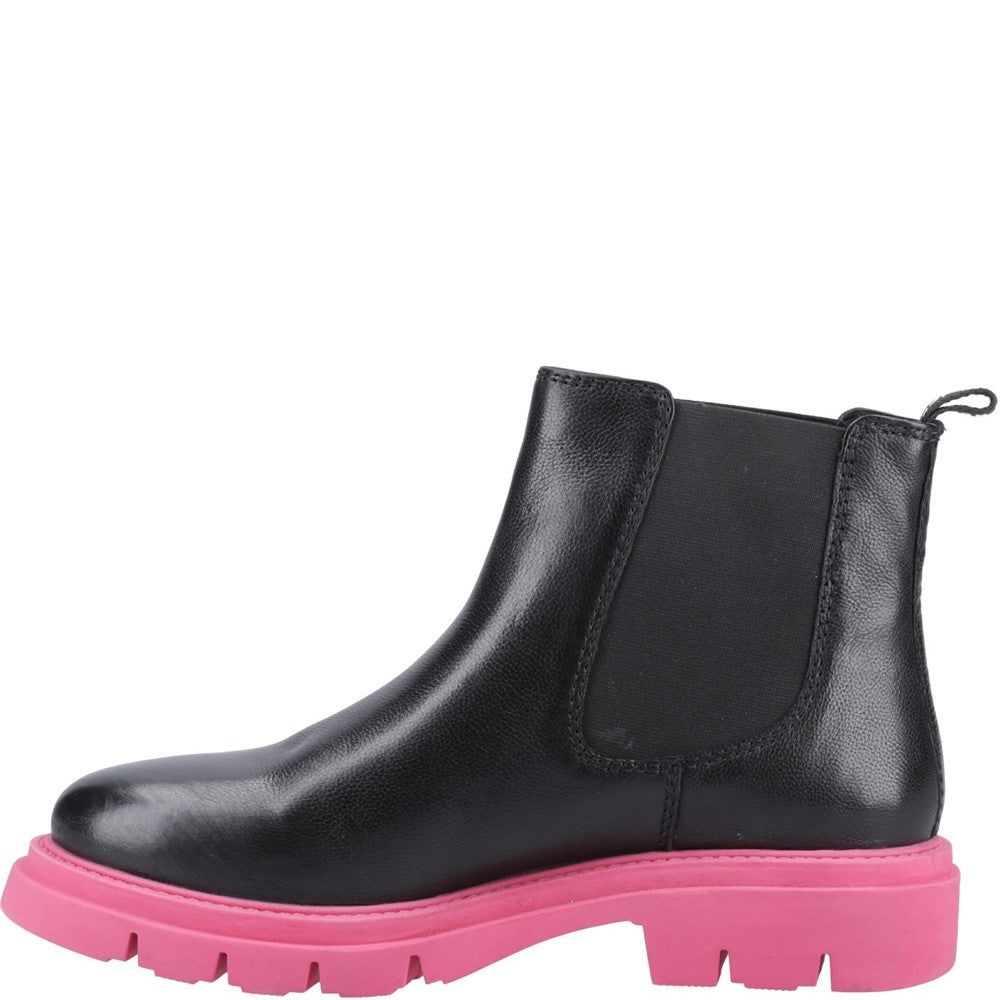 Ladies Ankle Boots Black/Pink Hush Puppies Raya Chelsea Boot