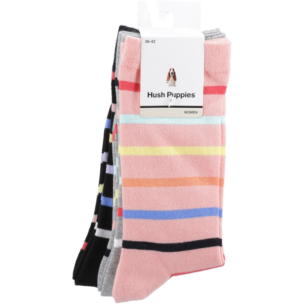 Socks Multicoloured Hush Puppies LADIES STRIPE 3PK 3-9