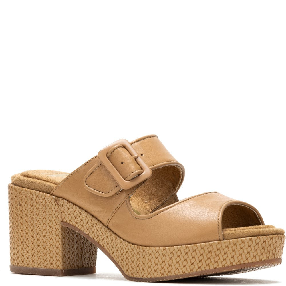 Ladies Heeled Sandals Tan Hush Puppies Poppy Buckle Slide