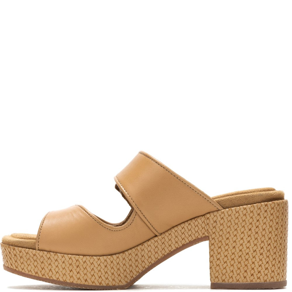 Ladies Heeled Sandals Tan Hush Puppies Poppy Buckle Slide